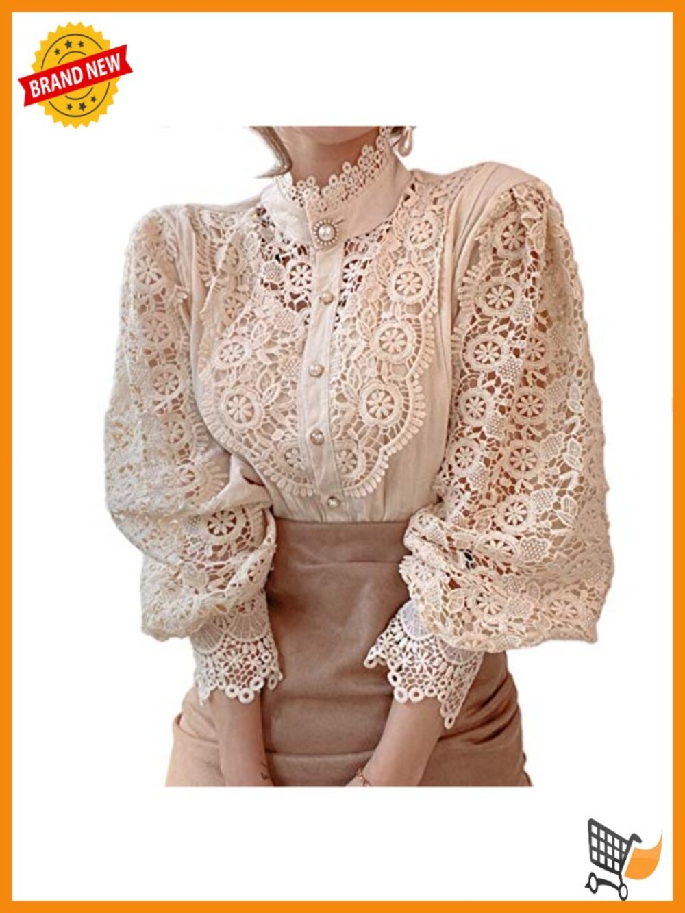 Lace Victorian Button Down Blouse Long Puff Sleeve Business Top